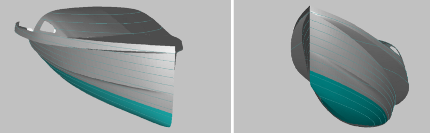 Two views of the W22 Trimaran